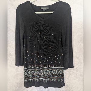 Carole Little Size 6 Liquid Knit Blouse With Southwestern Designs Vintage